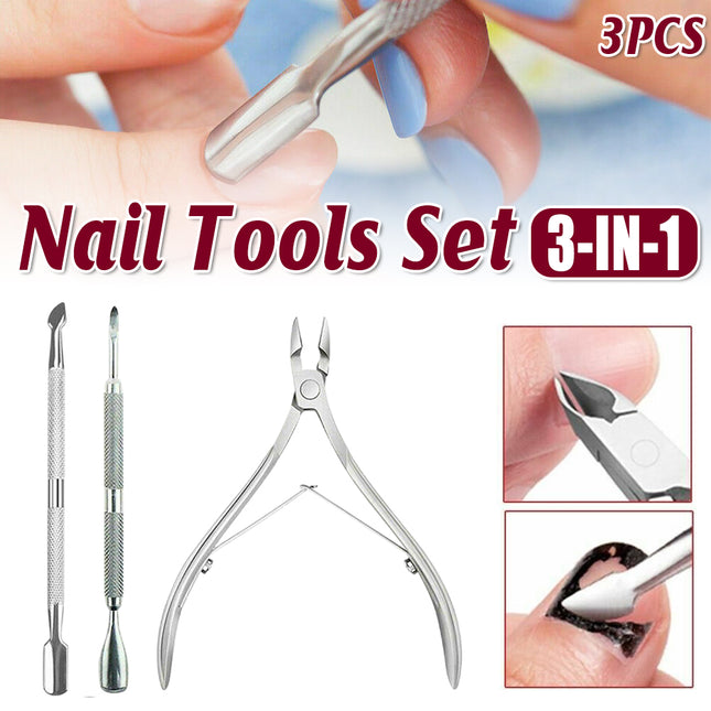3 X Cuticle Remover Spoon Pusher Nipper Cutter Clipper Trimmer Nail Tools Set