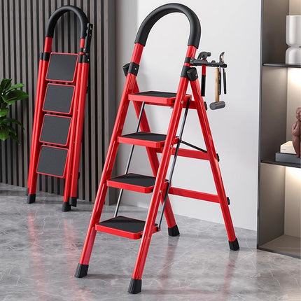 Folding Ladder 4 Step Carbon Steel Heavy Duty Ladder for Home Kitchen Garage Use