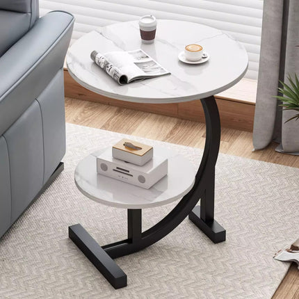 Round Side Table Small End Table Nightstand with Shelf for Living Room Bedroom