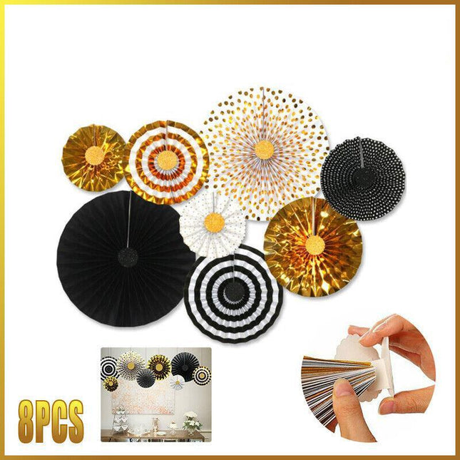Black Gold Paper Fans Hanging Party Decorations Supplies Bridal Shower Birthday - Aimall