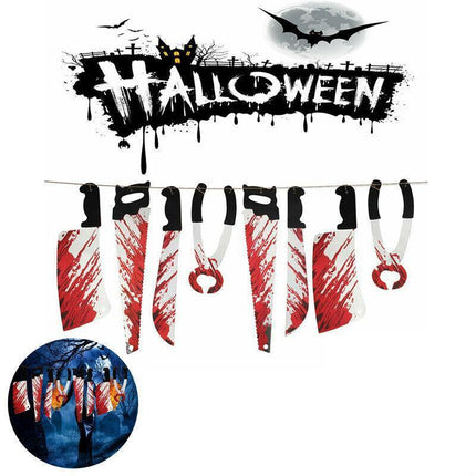 8Pcs Hanging Bloody Weapons Halloween Horror Props Garland Banner Decoration Au - Aimall