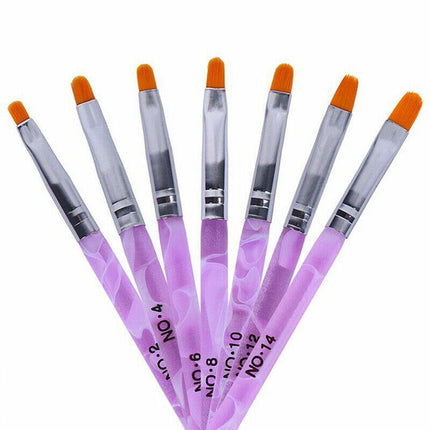 7Pcs Round Head Uv Gel Nail Acrylic Brush Hair Size No.2-14 Good For Starter Pen - Aimall