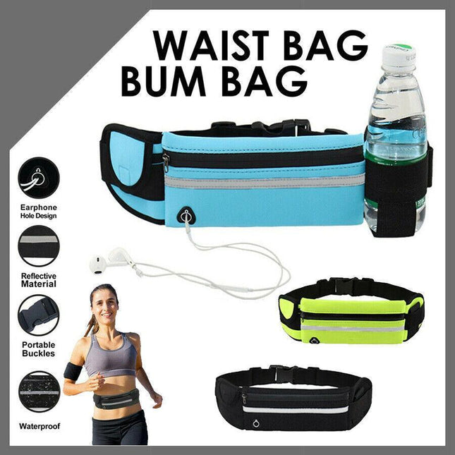 Waterproof Running Bum Bag Fanny Pack Waist Belt Money Wallet Zip Pouch Sports - Aimall