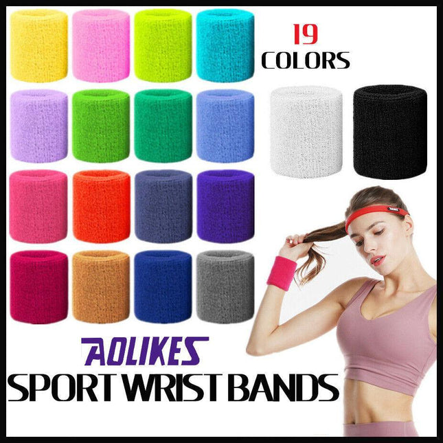 Sport Cotton Wristband Wrist Band Sweatband Sweat Training Tennis Gym Yoga - Aimall