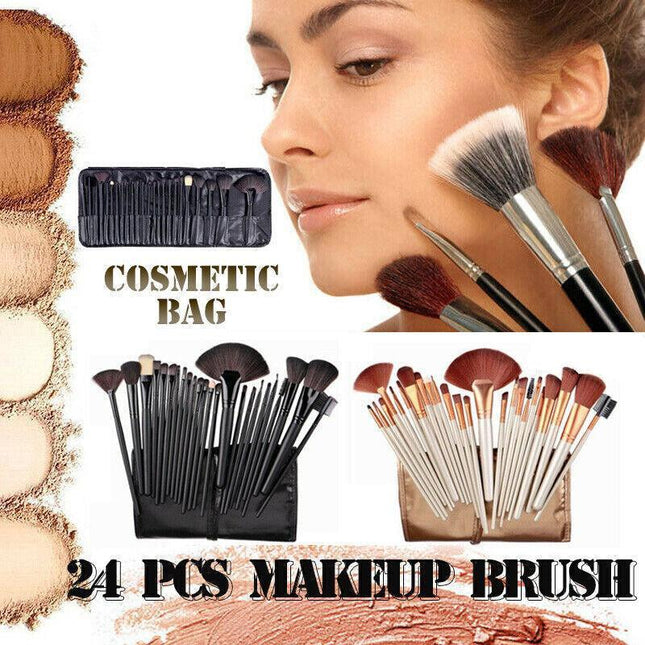 24 Pcs Professional Makeup Brush Kit Set Cosmetic Make Up Beauty Brushes Bag Au - Aimall