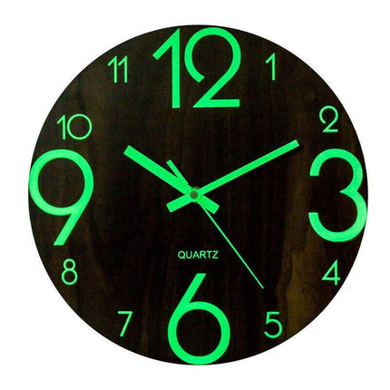 Glow In Dark Wall Clock Luminous Quartz Wooden Non Ticking Home Decor 12''/30Cm - Aimall