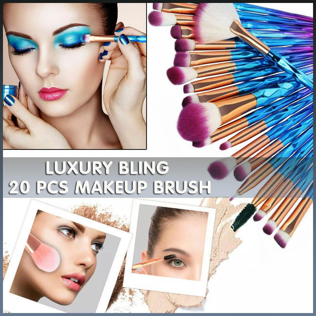 20 PCS Eye Make-up Brushes Diamond Unicorn Eyeshadow Eyebrow Blending Brush Set - Aimall