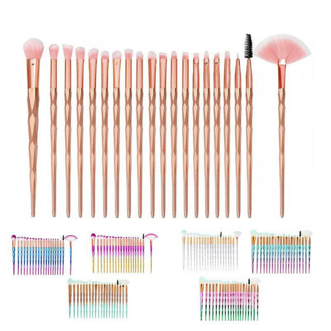 20 PCS Eye Make-up Brushes Diamond Unicorn Eyeshadow Eyebrow Blending Brush Set - Aimall