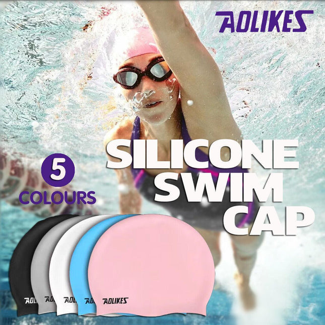 AOLIKES Silicone Swim Cap Waterproof Adults Kids Unisex Men Women Swim Hat AU - Aimall