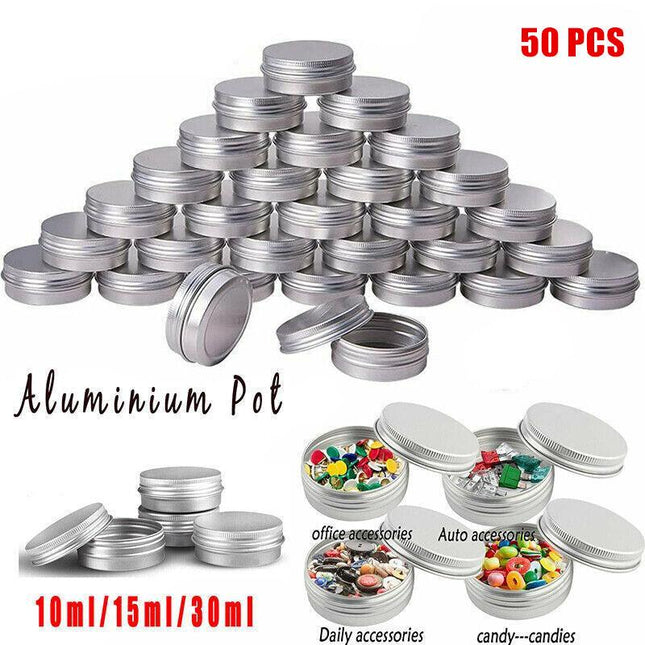 50Pcs Durable Silver Aluminum Cosmetic Pot Lip Balm Jar Containers Empty Tin - Aimall