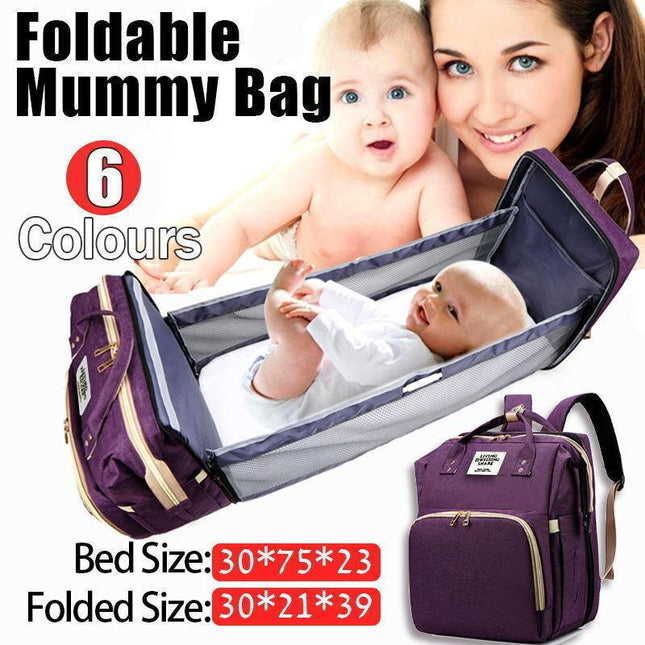 Foldable Large Mummy Bag Baby Bed Backpack Maternity Nappy Diaper Milk Au Stock - Aimall