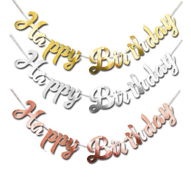 Rose Gold/Gold/Silver Happy Birthday Banner Bunting Garland Party Decorations Au Aimall