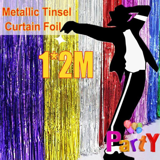 Metallic Tinsel Curtain Foil Backdrop Function Party Decoration Birthday Event - Aimall
