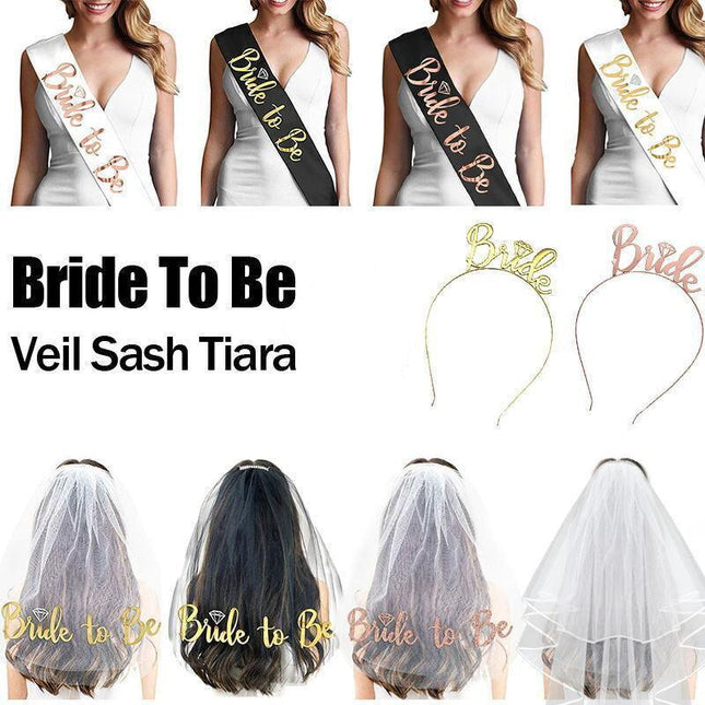 Bride To Be Hen Veil Sash Tiara Hens Night Bridal Shower Kitchen Tea Accessories - Aimall