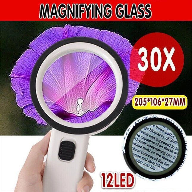 Handheld Magnifying Glass Led Light 30X High Powe Illuminated Magnifier Jumbo Au - Aimall