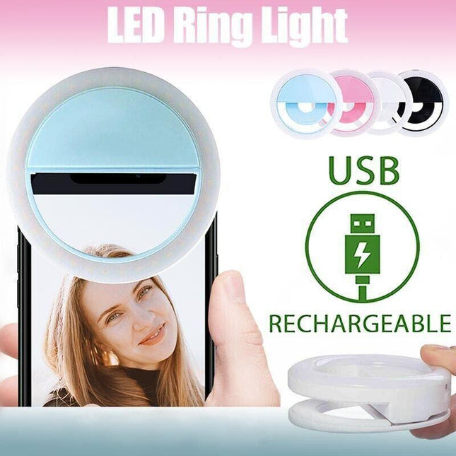 3 Modes Selfie Led Ring Fill Light Camera Rechargeable For Iphone Android Phone - Aimall