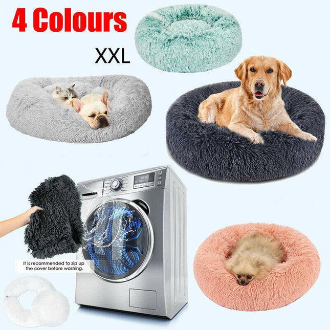 XXL-100CM Dog Cat Pet Calming Bed Washable Zipper Cover Warm Soft Plush Round - Aimall
