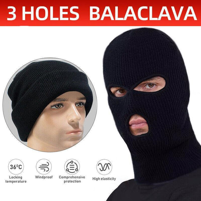 3 Holes Black Balaclava Sas Style Windproof Mask Neck Warmer Ski Hat Fishing Au - Aimall