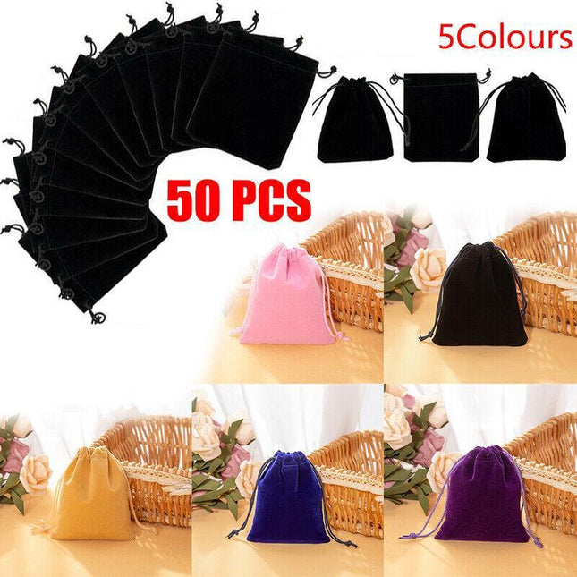 50X Small Velvet Cloth Drawstring Bags Gift Bag Jewelry Ring Pouch Earring Favor 9x12 - Aimall