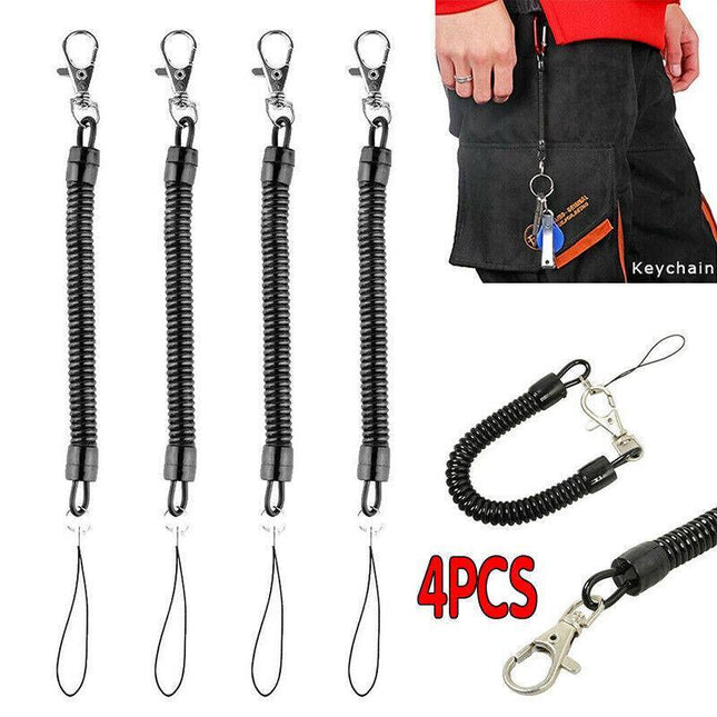4Pcs Elastic Phone Elastic Spiral Spring Coil Strap Rope Lanyard Key Chain Black - Aimall