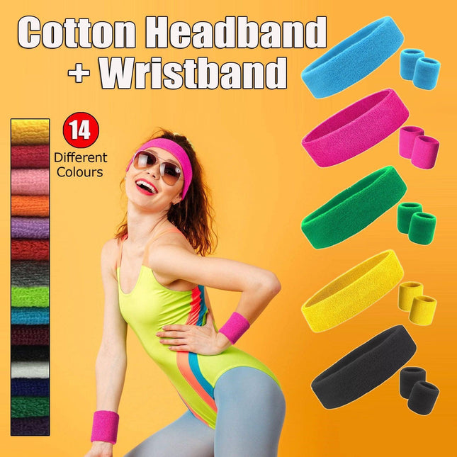 Cotton Wristbands + Headband Sweatbands Sweat Band For Sport Tennis Badminton Au - Aimall