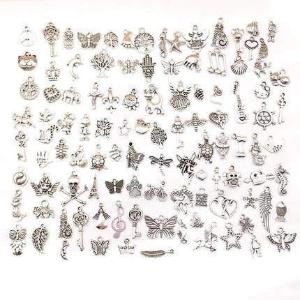 100Pcs Tibetan Silver Mixed Charms - DIY Jewelry Crafting Pendants - Aimall