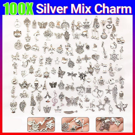 100Pcs Tibetan Silver Mixed Charms - DIY Jewelry Crafting Pendants - Aimall