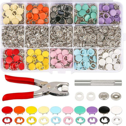 200 Sets Snaps Fasteners Sewing Buttons Metal Press Studs Tools Kit Plier Snap - Aimall