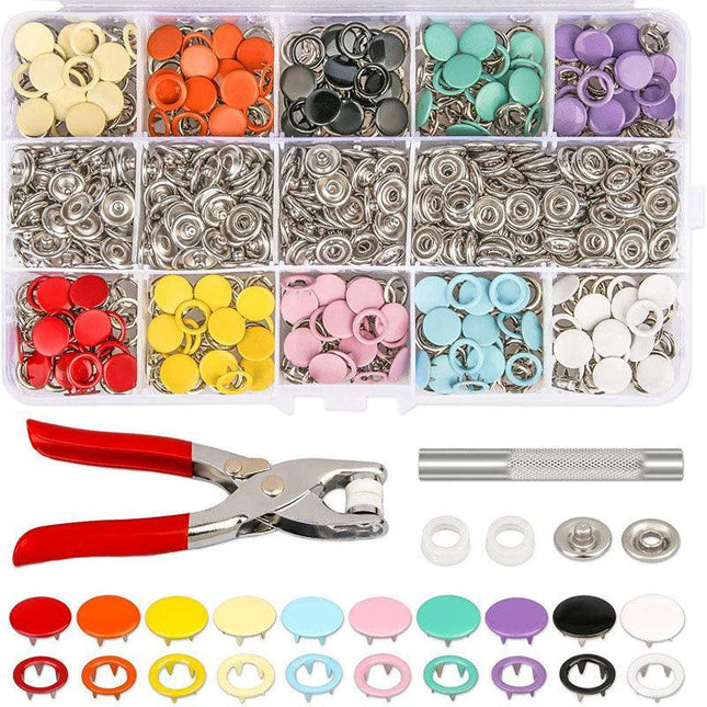 200 Sets Snaps Fasteners Sewing Buttons Metal Press Studs Tools Kit Plier Snap - Aimall
