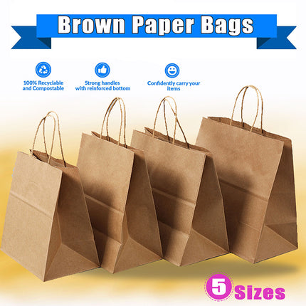 50X Kraft Paper Bags Gift Shopping Carry Craft Brown Bag With Handles