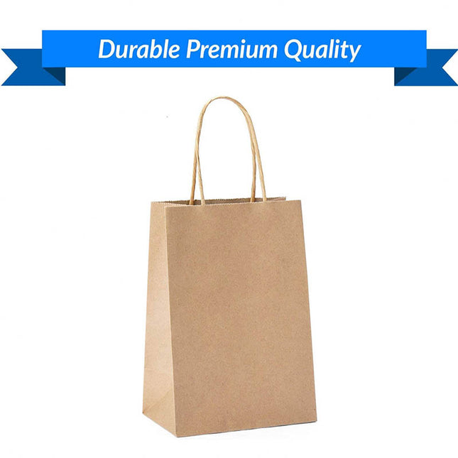 50X Kraft Paper Bags Gift Shopping Carry Craft Brown Bag With Handles