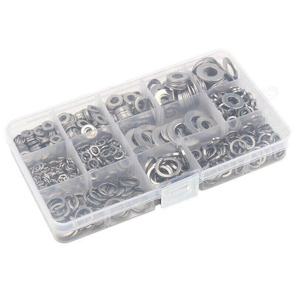 800Pcs M4~M12 Flat& Spring Washers Pad Stainless Steel Assortment Metal Lock Kit - Aimall