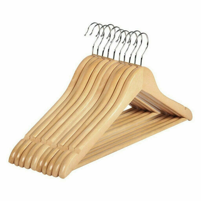10PCS Wooden Clothes Hangers Coat Pant Suit Coathangers Rack Wardrobe Wood