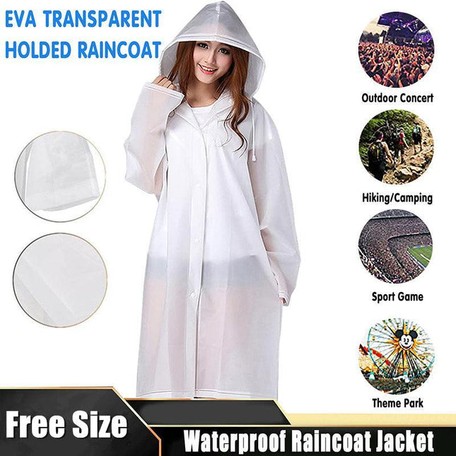 Eva Transparent Poncho Hooded Raincoat With Drawstrings Long-Sleeved Waterproof - Aimall