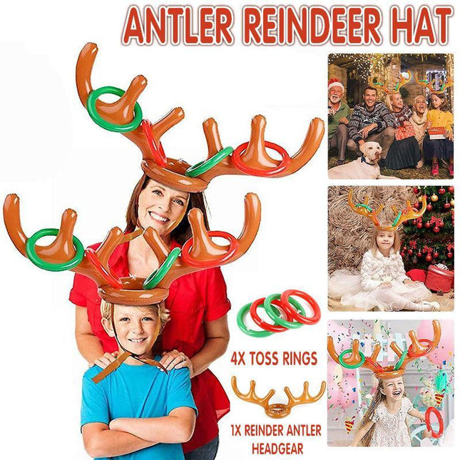 Antler Reindeer Hat Christmas Party Game Ring Moose Inflatable Toss Holiday Toys - Aimall