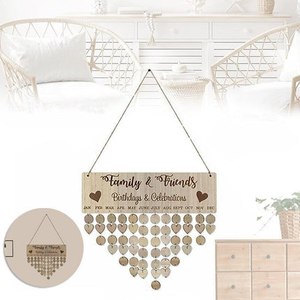 Diy Family&Friends Reminder Birthday Wooden Hanging Calendar Board Perpetual Au - Aimall