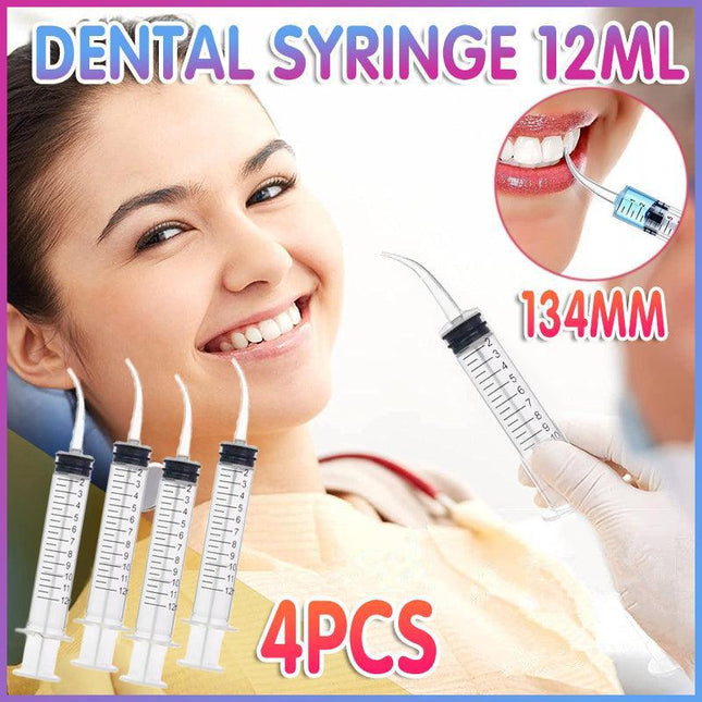 4Pcs Dental Syringe 12Ml Disposable Oral Irrigation Curved Tip Elbow Lab - Aimall