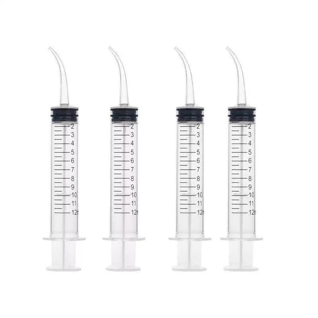 4Pcs Dental Syringe 12Ml Disposable Oral Irrigation Curved Tip Elbow Lab - Aimall