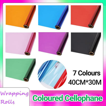 40×30M Cellophane Roll Film Plain Colourful Thick Florist Hamper Gift Wrap Craft Aimall