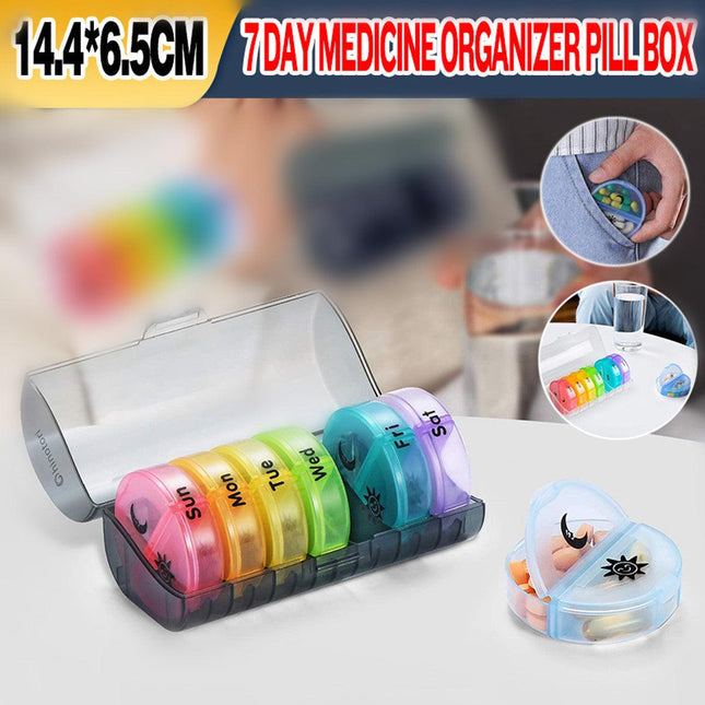 7Days Round Mini Travel Pill Box Portable Plastic Pill Dispenser for Medication