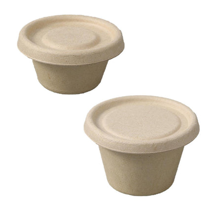 100PCS Biodegradable Pulp Sauce Cups Disposable Condiment Containers with Lids
