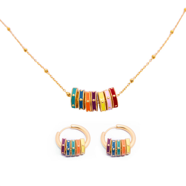 Colourful Enamel Hoop Earrings or Pendant Necklace Fashion Jewellery Gift