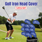 Blue Golf Club Head Covers Set PU Leather 12pcs Iron Protector Case Accessories