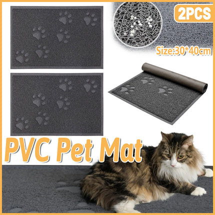Pet Food Mat 2PCS Paw Print Design Non Slip Floor Feeding Mat for Dogs and Cats