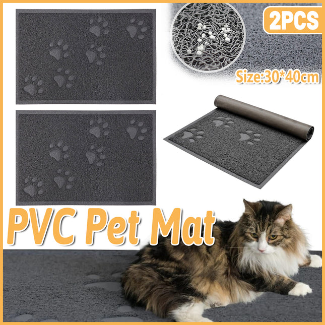 Pet Food Mat 2PCS Paw Print Design Non Slip Floor Feeding Mat for Dogs and Cats