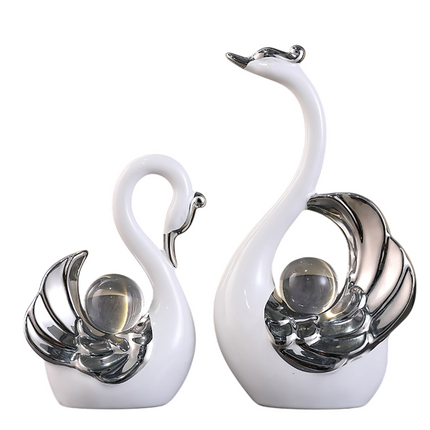 Swan Ceramic Tabletop Ornament Set Home Decor Figurine Gift Room Decoration Art