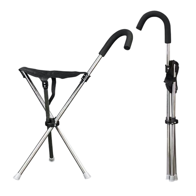 Foldable Walking Cane Chair with Seat Lightweight Portable Mobility Aid for Outdoor Use