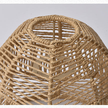 Brown Paper Rope Pendant Light Handwoven Rattan Style Lampshade for Home Decor