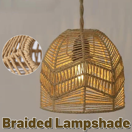 Brown Paper Rope Pendant Light Handwoven Rattan Style Lampshade for Home Decor