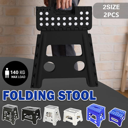 2PCS Plastic Folding Stool Set Portable Space Saving Step Stools Indoor Outdoor